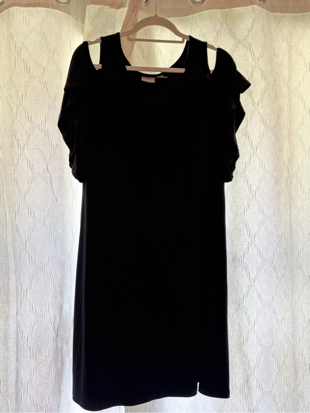 Chico's Black Cold-Shoulder Ruffle Midi Dress